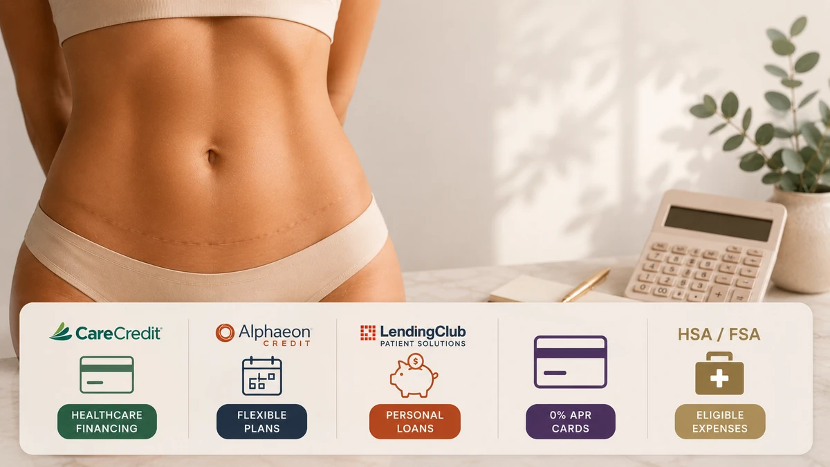 Editorial illustration of tummy tuck financing options and interest math