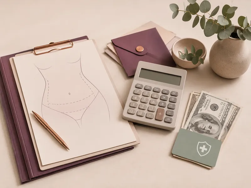 Tummy tuck cost breakdown showing surgeon fee, anesthesia, facility, garments and follow-up