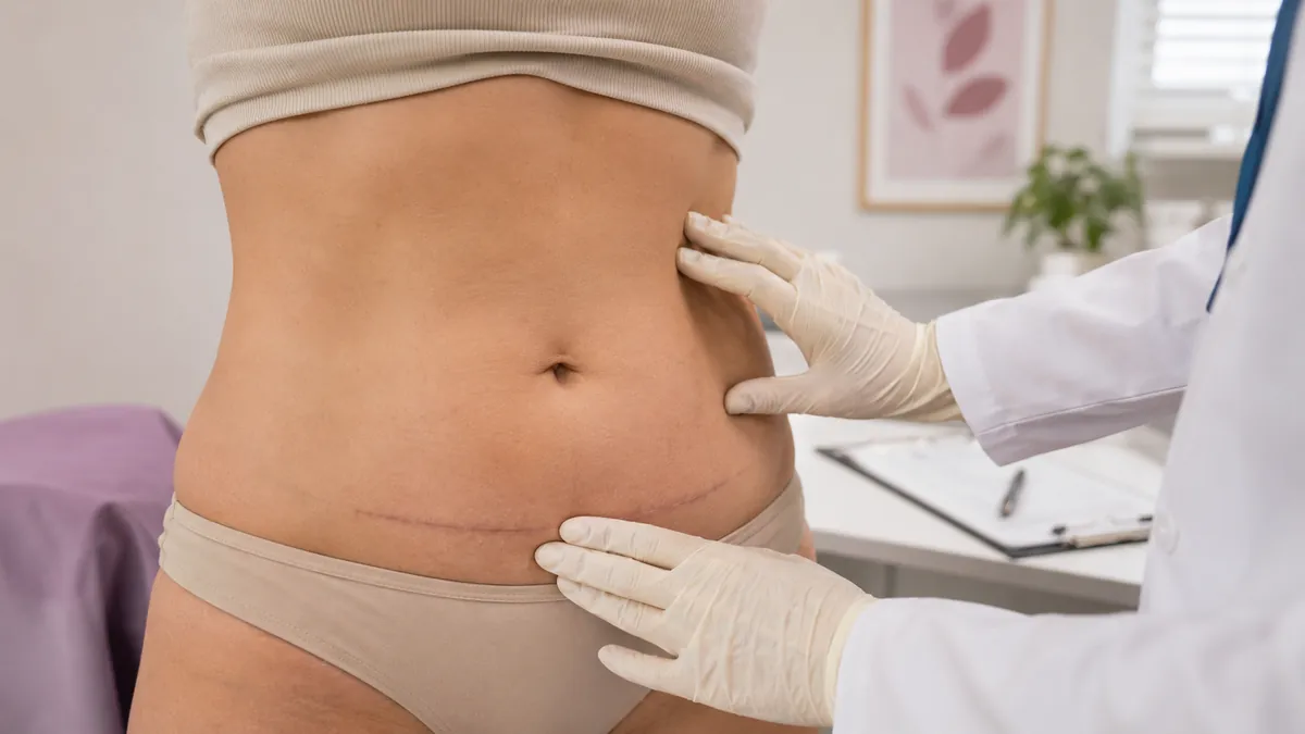 Editorial illustration of tummy tuck complication rate breakdown from CosmetAssure data